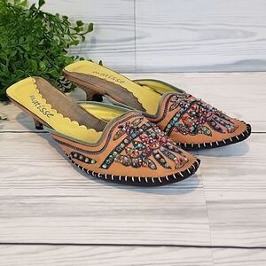 Matisse beaded slip-on heels tan vegan leather Women's Size 7